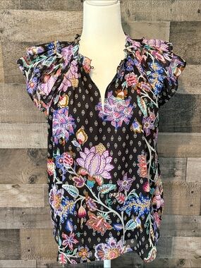 LOFT Floral Top with ruffle sleeves Size S